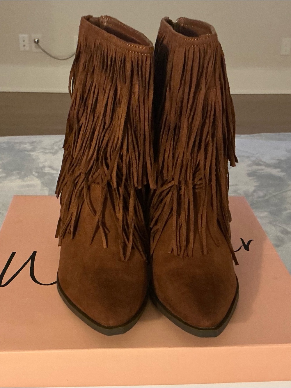 Wild Pair Tan Suede Fringe Ankle Boots